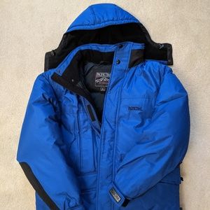 Men's down parka with removable hood